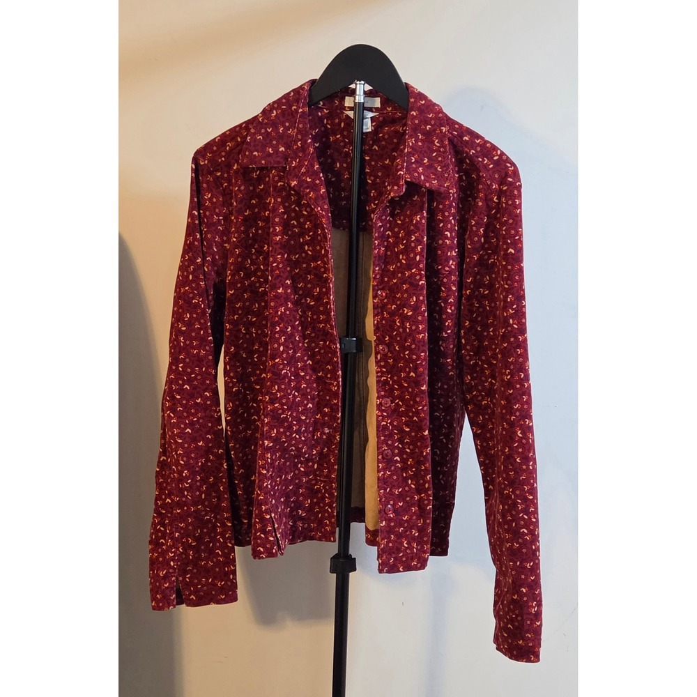 Christopher & Banks Stretch Corduroy Fall Print Button Up Shirt Womens Size L